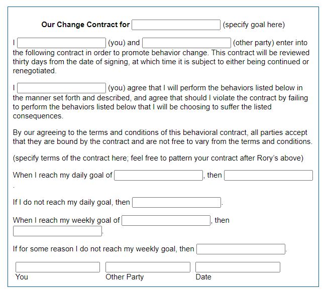 Step 9: Sample Contract for Changing Alcohol Use | Community Exercises ...