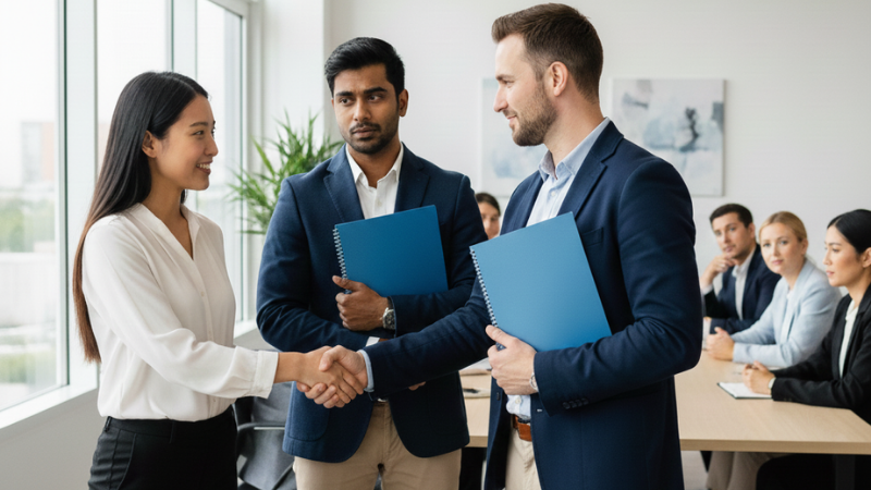 Two employees receive opposite reactions to similar work during a review, illustrating a double standard